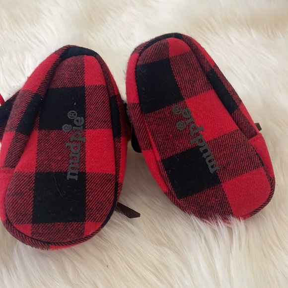 Mud Pie Red Checker Buffalo Plaid Print Soft Sole Slippers Infant Shoes Booties - Picture 3 of 4